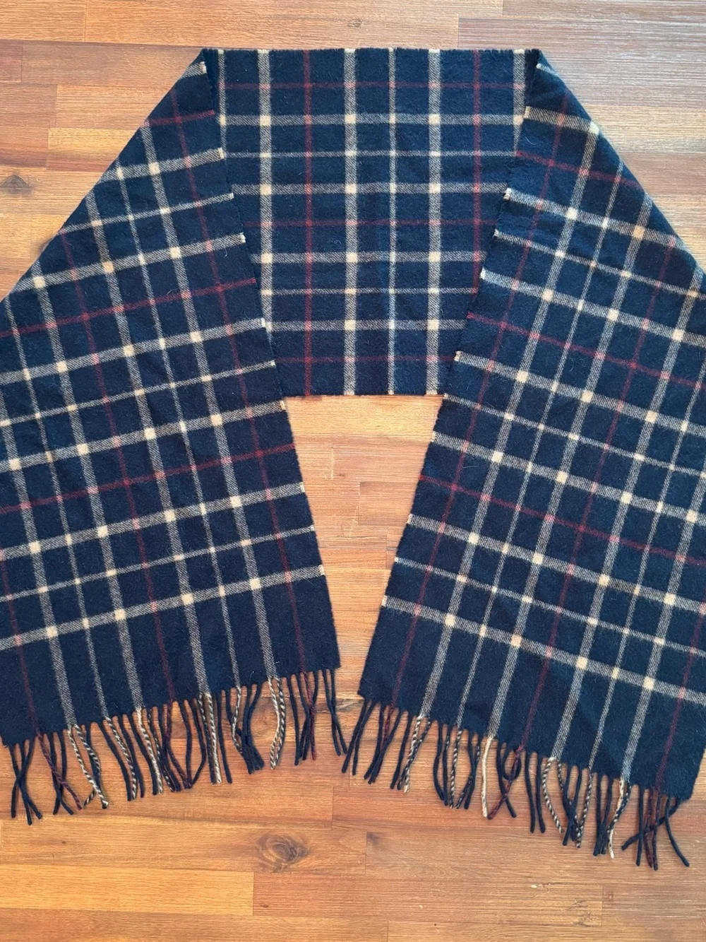 Brooks Brothers 100% Baby Camel Hair Scarf Italy Navy Plaid Fringe Luxury Preppy